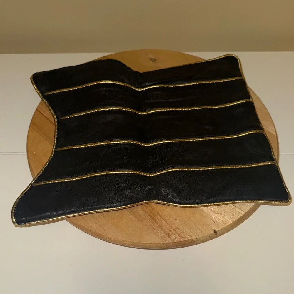 Lyla Black Leather Clutch with Gold Trim